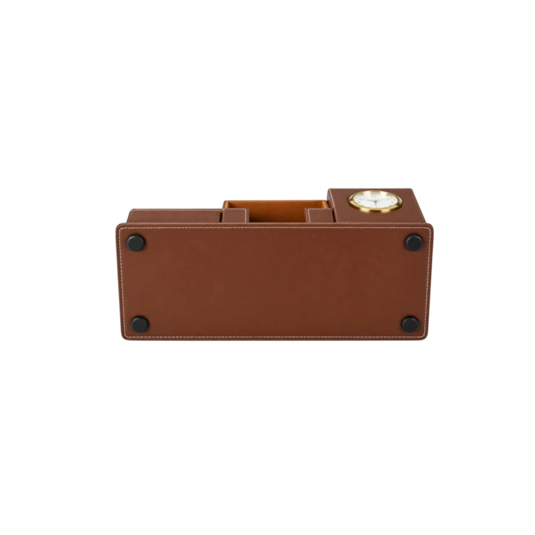 Simonez Brown Desktop Organizer with Storage Compartments and Clock