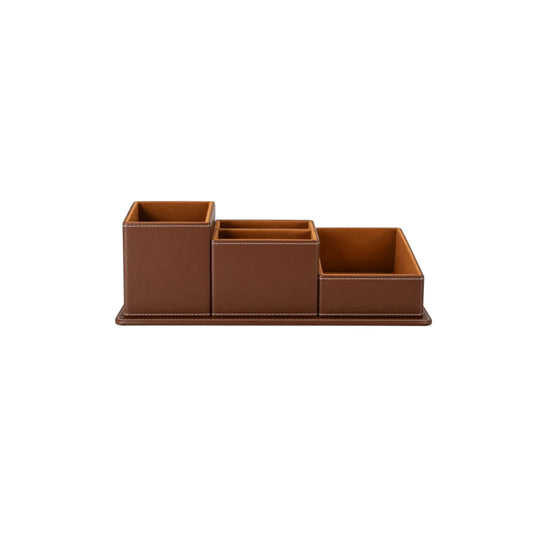 Simonez Brown Desktop Organizer with Storage Compartments and Clock