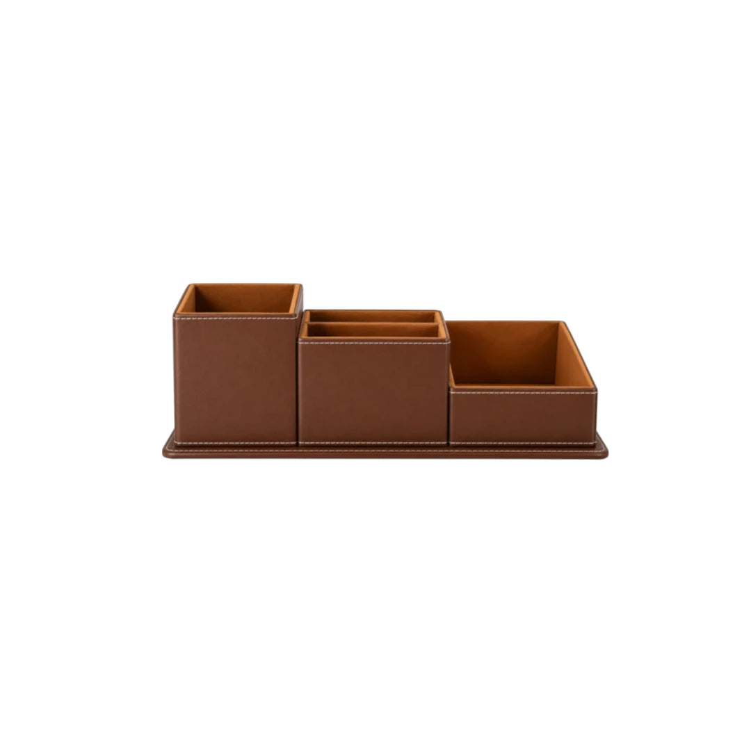 Simonez Brown Desktop Organizer with Storage Compartments and Clock