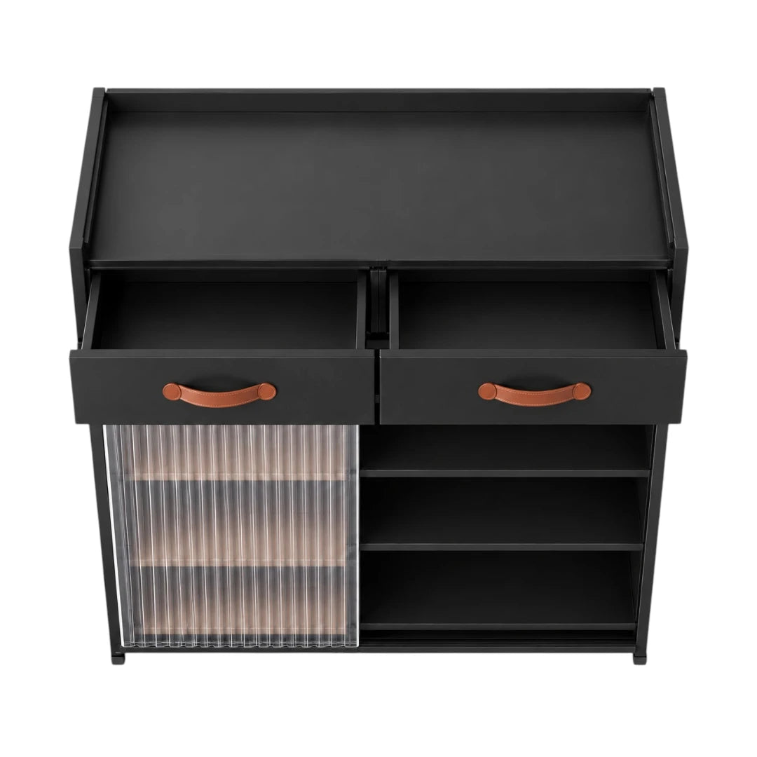 Simonez Black Shoe Storage Cabinet with Drawers and Shelves