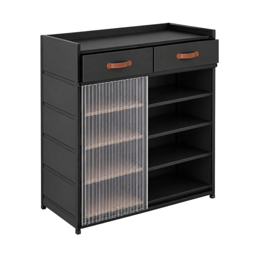 Simonez Black Shoe Storage Cabinet with Drawers and Shelves