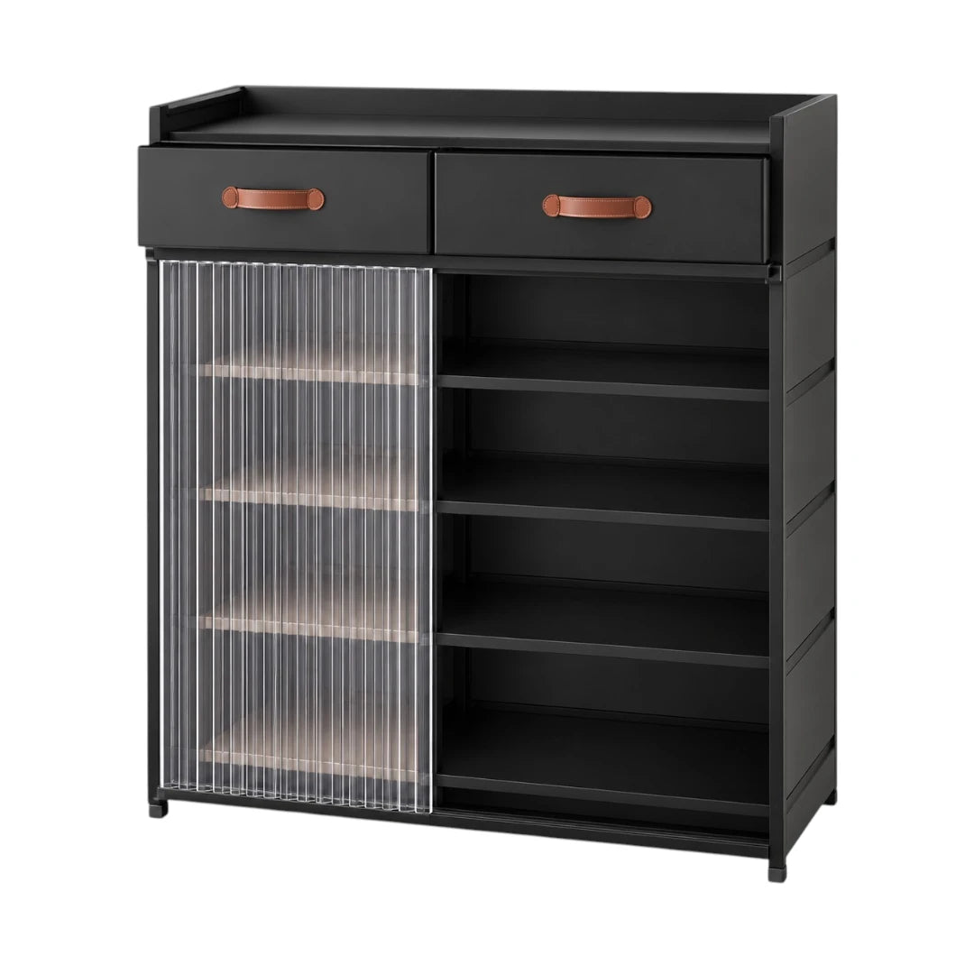 Simonez Black Shoe Storage Cabinet with Drawers and Shelves