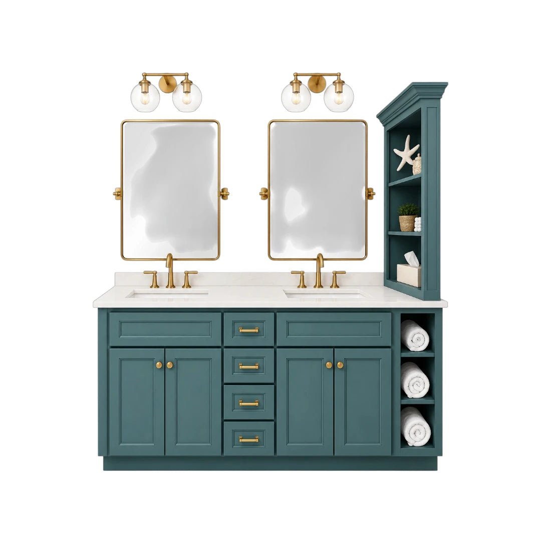 Simonez Teal Double Bathroom Vanity with Mirrors and Storage