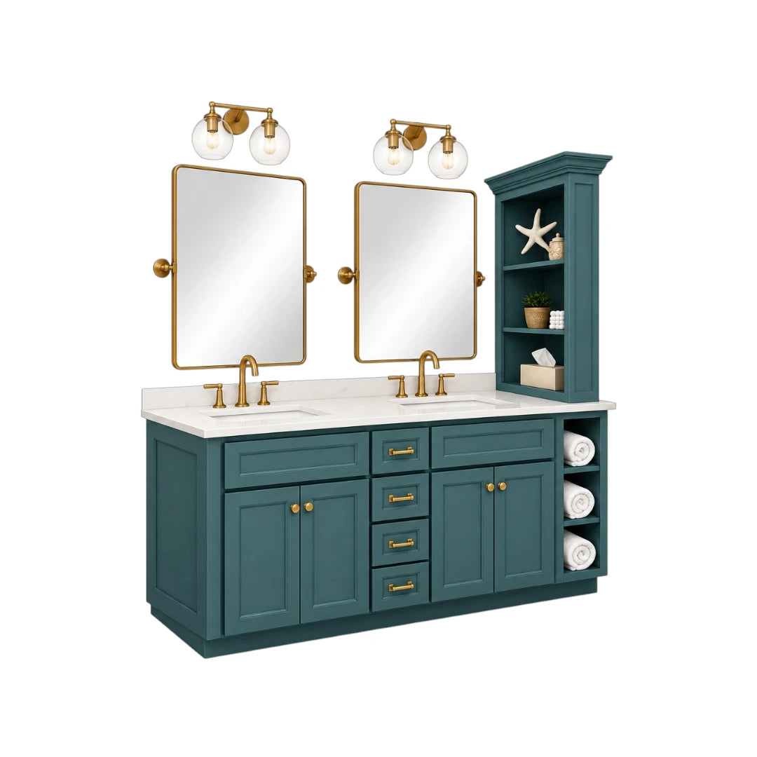Simonez Teal Double Bathroom Vanity with Mirrors and Storage