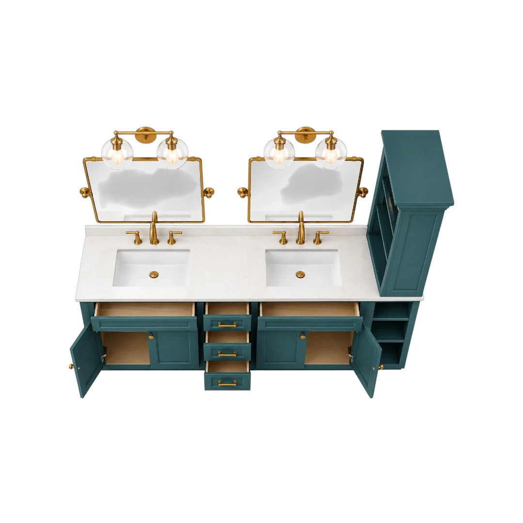 Simonez Teal Double Bathroom Vanity with Mirrors and Storage
