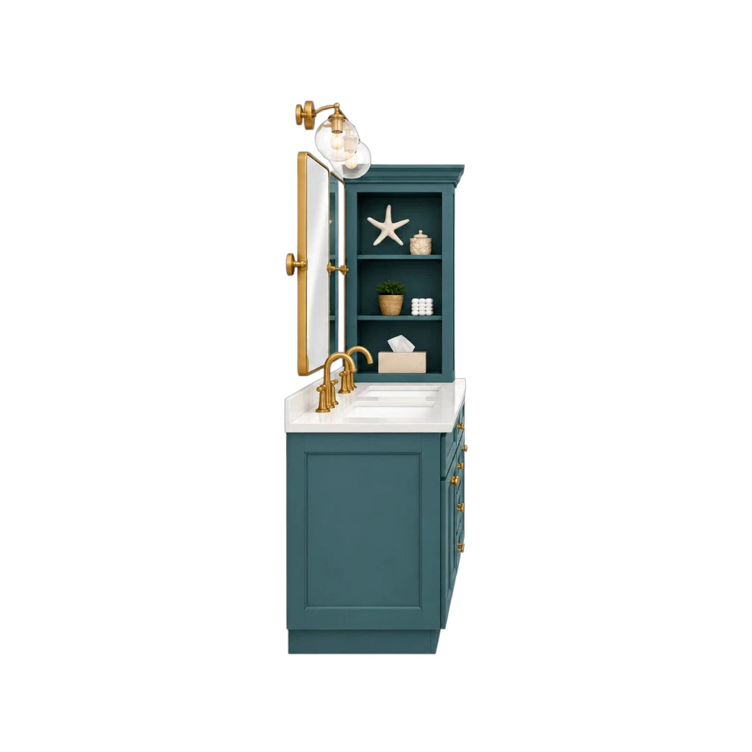 Simonez Teal Double Bathroom Vanity with Mirrors and Storage