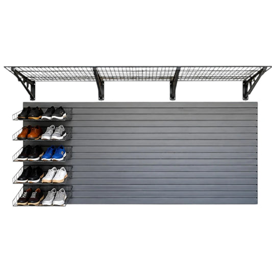 Simonez Wall Organization Gray Slatwall Garage Storage System with Wire Shelf