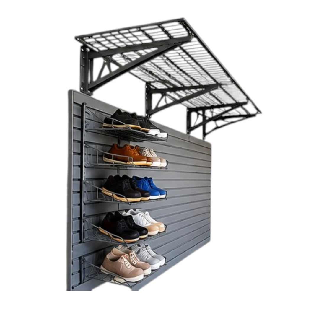 Simonez Wall Organization Gray Slatwall Garage Storage System with Wire Shelf