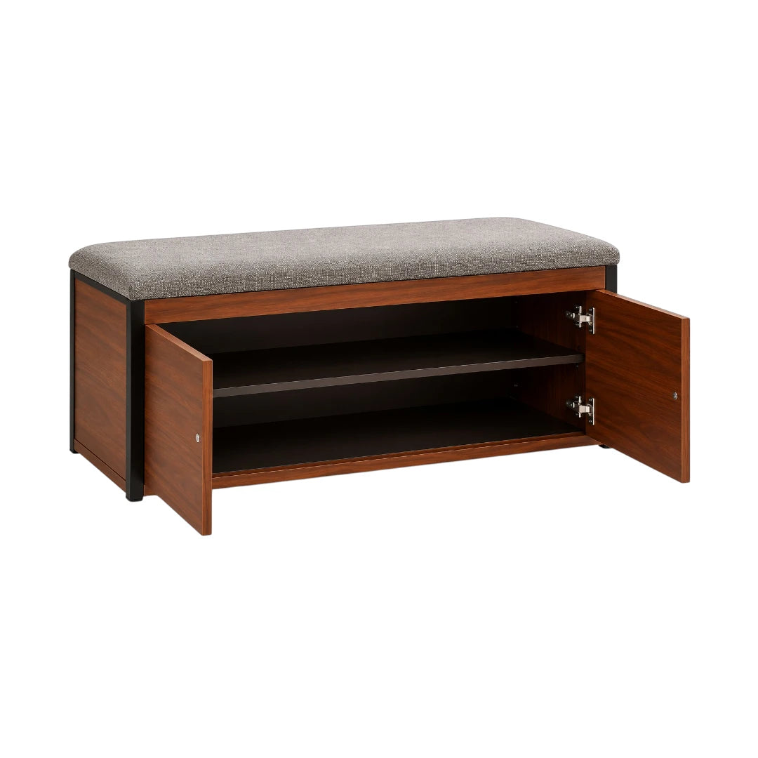 Simonez Wooden Shoe Storage Bench with Cushion Cabinet Doors